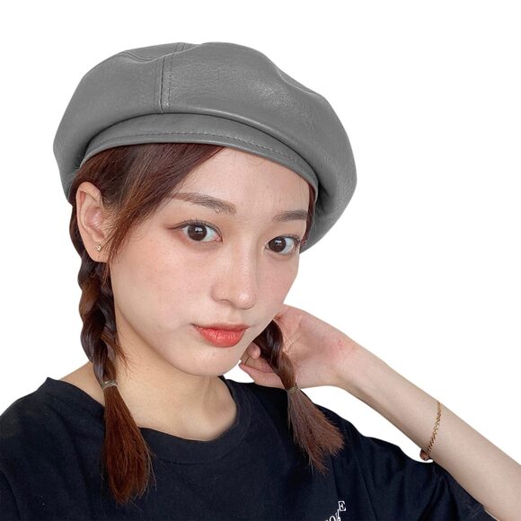5427 Women\'s Classic Pu Leather French Beret Hat Retro Beanie Hat Adjustable main image 8